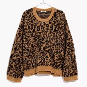 Madewell Oversized Alpaca Crewneck Pullover Sweater in Leopard